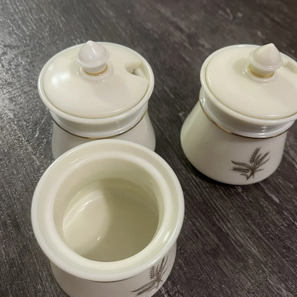 LOT OF 3 Vintage Wheaton Ware Custard Glass Condiment Jar/Jam/Jelly Golden Wheat